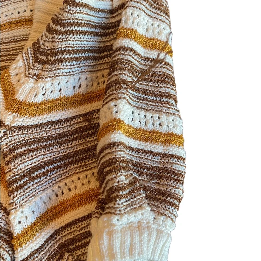 House of Harlow 1960 Puff Sleeve Cropped Neutral Striped Knit Cardigan Sโฆ - Picture 6 of 16